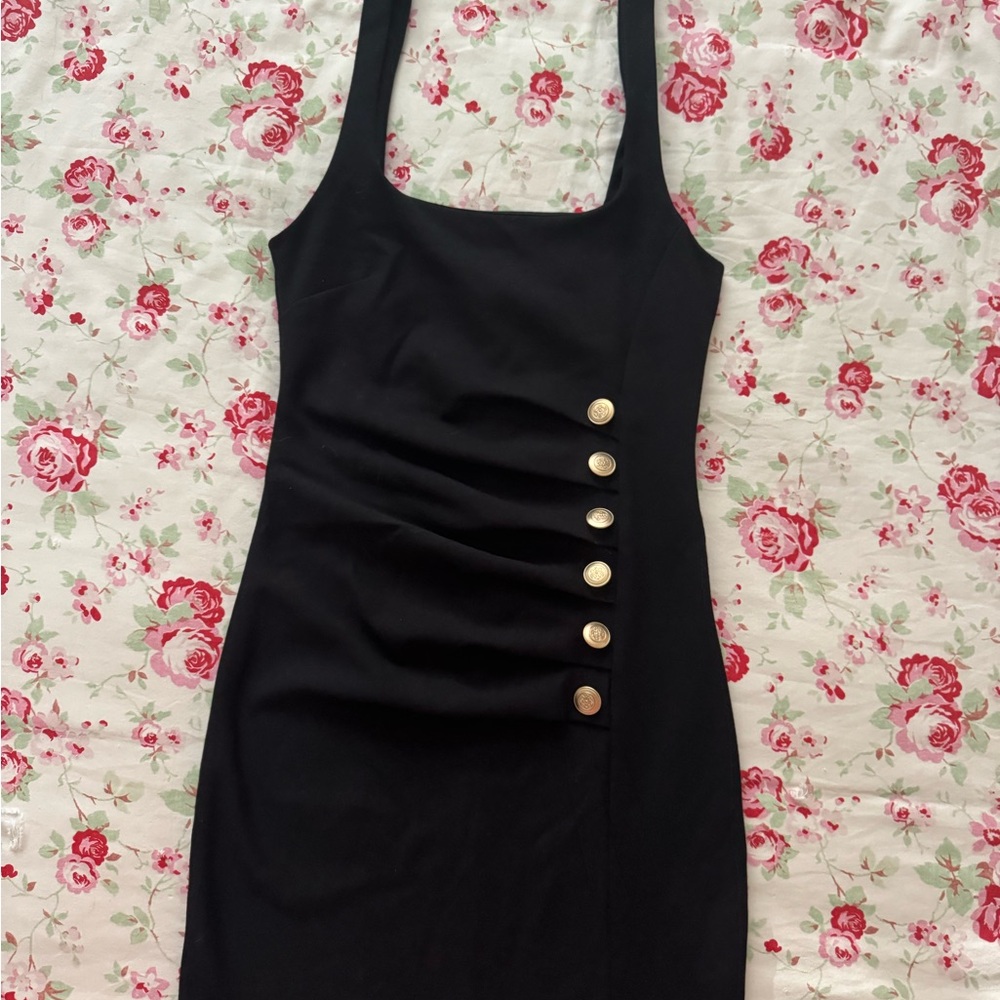 Zara Black Mini Dress with Gold Buttons